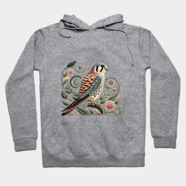 American Kestrel Botanical Nature Art Illustration3 Hoodie by BirdsnStuff