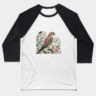 American Kestrel Botanical Nature Art Illustration3 Baseball T-Shirt