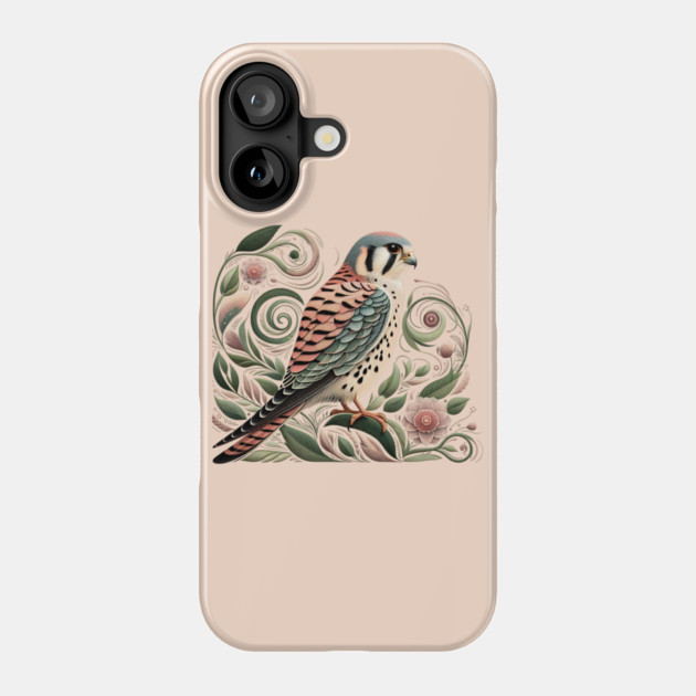 American Kestrel Botanical Nature Art Illustration3 Phone Case by BirdsnStuff