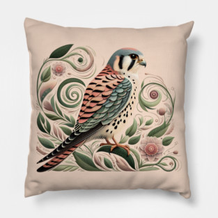 American Kestrel Botanical Nature Art Illustration3 Pillow