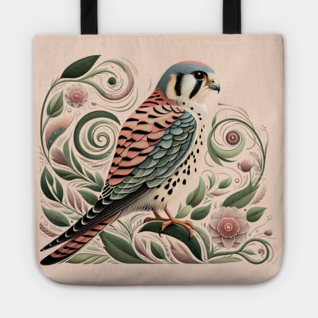 American Kestrel Botanical Nature Art Illustration3 Tote by BirdsnStuff