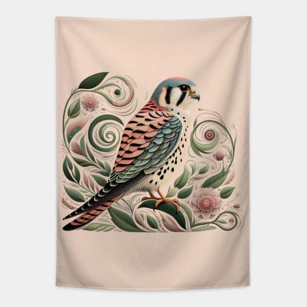 American Kestrel Botanical Nature Art Illustration3 Tapestry by BirdsnStuff