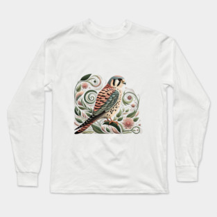 American Kestrel Botanical Nature Art Illustration3 Long Sleeve T-Shirt