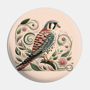American Kestrel Botanical Nature Art Illustration3 Pin