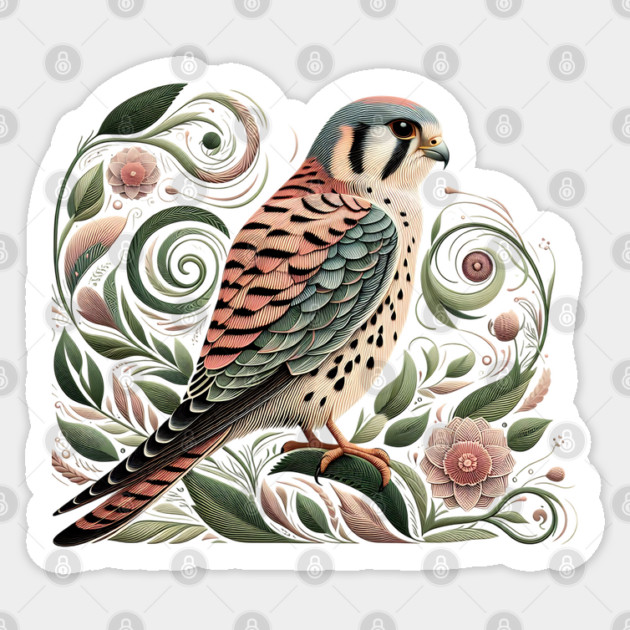 American Kestrel Botanical Nature Art Illustration3 Sticker by BirdsnStuff