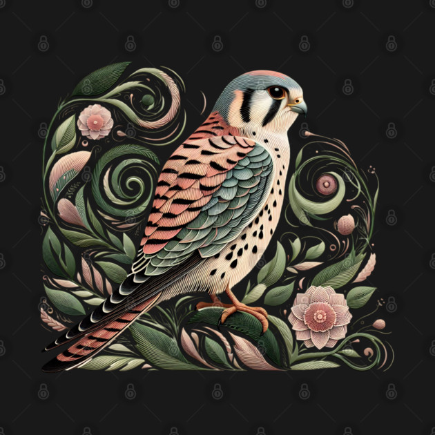 American Kestrel Botanical Nature Art Illustration3 by BirdsnStuff