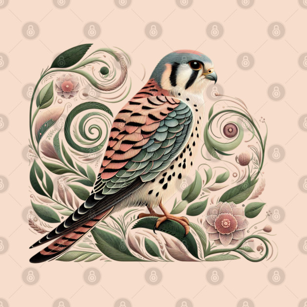 American Kestrel Botanical Nature Art Illustration3 by BirdsnStuff