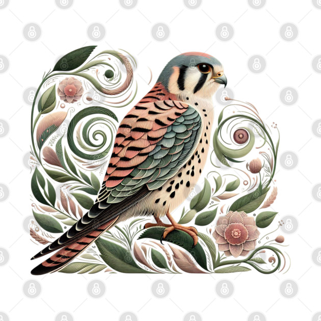 American Kestrel Botanical Nature Art Illustration3 by BirdsnStuff
