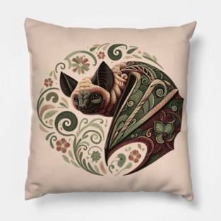 Flying Fox  Botanical Nature Art Illustration Pillow