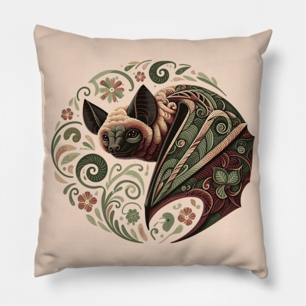 Flying Fox  Botanical Nature Art Illustration Pillow by BirdsnStuff