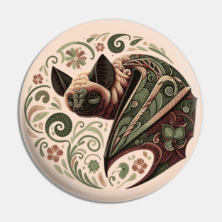 Flying Fox  Botanical Nature Art Illustration Pin