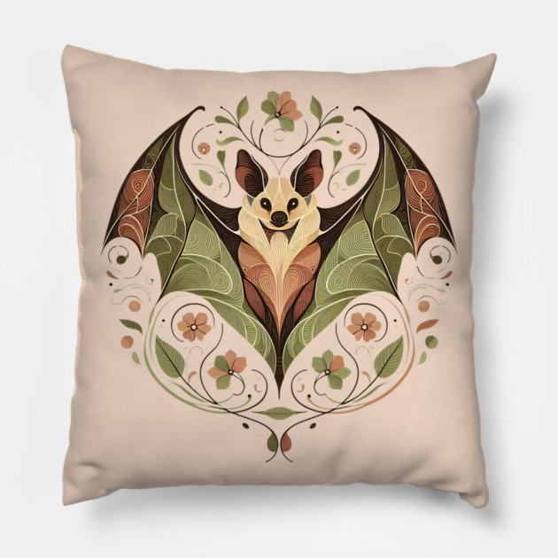 Flying Fox Botanical Nature Art Illustration2 Pillow by BirdsnStuff