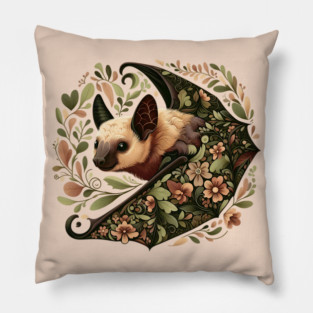 Flying Fox Botanical Nature Art Illustration3 Pillow