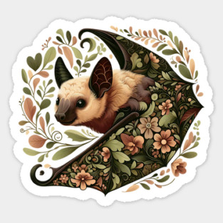 Flying Fox Botanical Nature Art Illustration3 Sticker