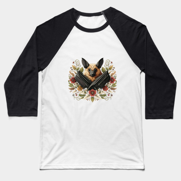 Flying Fox Botanical Nature Art Illustration4 Baseball T-Shirt by BirdsnStuff
