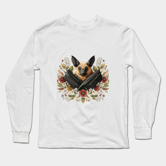 Flying Fox Botanical Nature Art Illustration4 Long Sleeve T-Shirt by BirdsnStuff