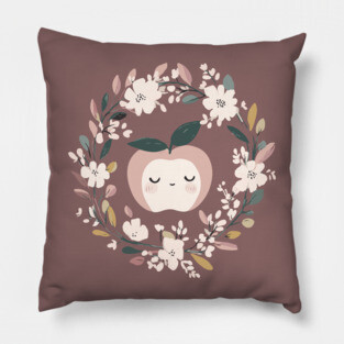 Boho Kawaii Apple – Cute Pastel Fruit Illustration Pillow