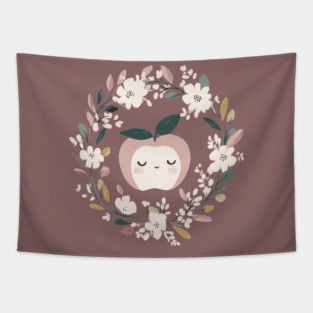 Boho Kawaii Apple – Cute Pastel Fruit Illustration Tapestry