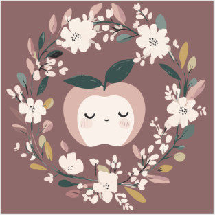 Boho Kawaii Apple – Cute Pastel Fruit Illustration Posters and Art