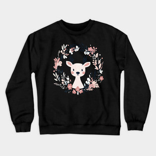 Boho Kawaii Reindeer – Whimsical Winter Animal Art Crewneck Sweatshirt