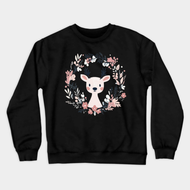 Boho Kawaii Reindeer – Whimsical Winter Animal Art Crewneck Sweatshirt by TuncGK