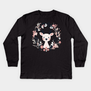 Boho Kawaii Reindeer – Whimsical Winter Animal Art Kids Long Sleeve T-Shirt