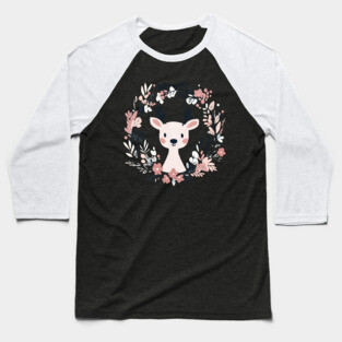 Boho Kawaii Reindeer – Whimsical Winter Animal Art Baseball T-Shirt