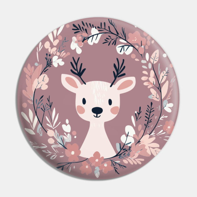 Boho Kawaii Reindeer – Whimsical Winter Animal Art Pin by TuncGK