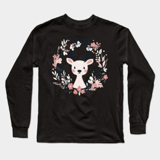 Boho Kawaii Reindeer – Whimsical Winter Animal Art Long Sleeve T-Shirt