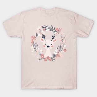 Boho Kawaii Reindeer – Whimsical Winter Animal Art T-Shirt
