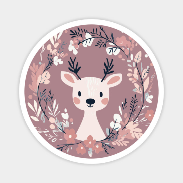 Boho Kawaii Reindeer – Whimsical Winter Animal Art Magnet by TuncGK
