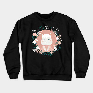 Boho Kawaii Hippo – Cute & Cozy Wildlife Illustration Crewneck Sweatshirt