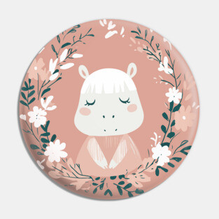 Boho Kawaii Hippo – Cute & Cozy Wildlife Illustration Pin