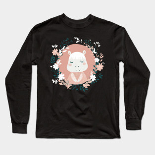 Boho Kawaii Hippo – Cute & Cozy Wildlife Illustration Long Sleeve T-Shirt