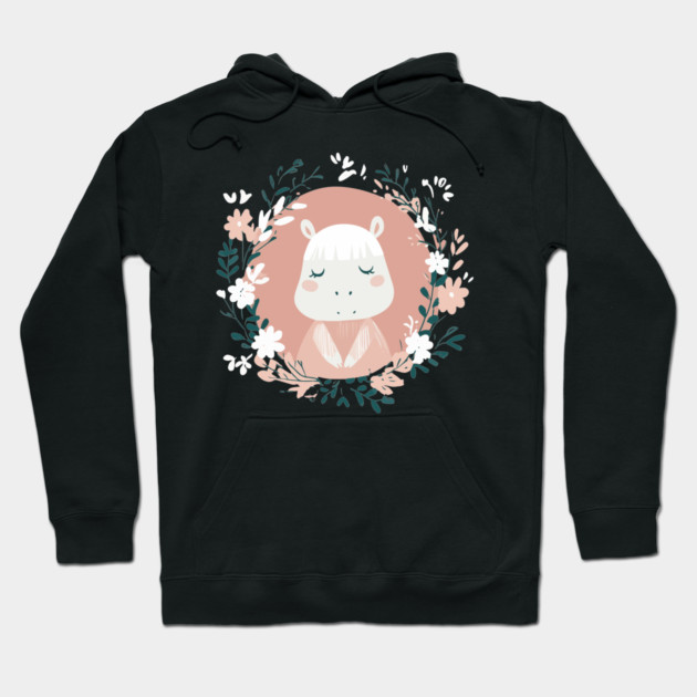 Boho Kawaii Hippo – Cute & Cozy Wildlife Illustration Hoodie by TuncGK