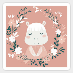 Boho Kawaii Hippo – Cute & Cozy Wildlife Illustration Sticker