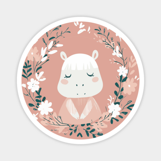 Boho Kawaii Hippo – Cute & Cozy Wildlife Illustration Magnet by TuncGK