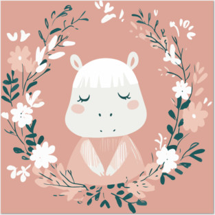 Boho Kawaii Hippo – Cute & Cozy Wildlife Illustration Posters and Art