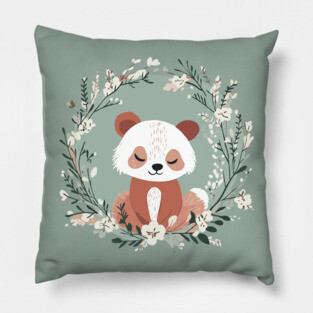 Boho Kawaii Red Panda – Adorable Wild Animal Art Pillow