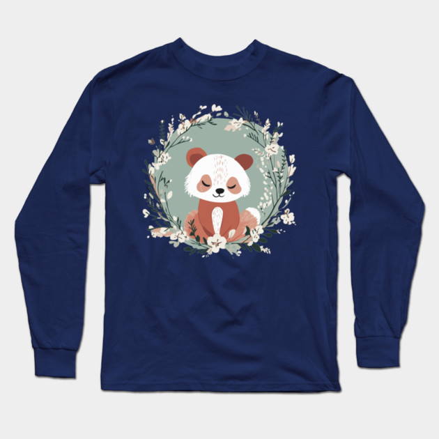 Boho Kawaii Red Panda – Adorable Wild Animal Art Long Sleeve T-Shirt by TuncGK