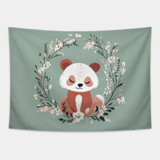 Boho Kawaii Red Panda – Adorable Wild Animal Art Tapestry