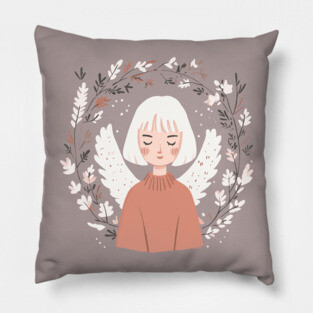 Boho Kawaii Angel – Ethereal Pastel Aesthetic Pillow
