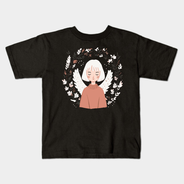 Boho Kawaii Angel – Ethereal Pastel Aesthetic Kids T-Shirt by TuncGK