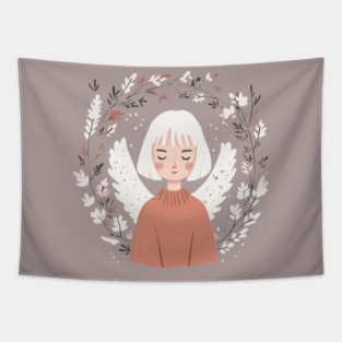 Boho Kawaii Angel – Ethereal Pastel Aesthetic Tapestry