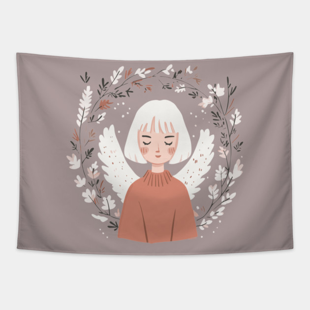 Boho Kawaii Angel – Ethereal Pastel Aesthetic Tapestry by TuncGK