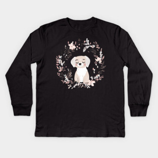 Boho Kawaii Dog – Adorable Puppy Aesthetic Kids Long Sleeve T-Shirt