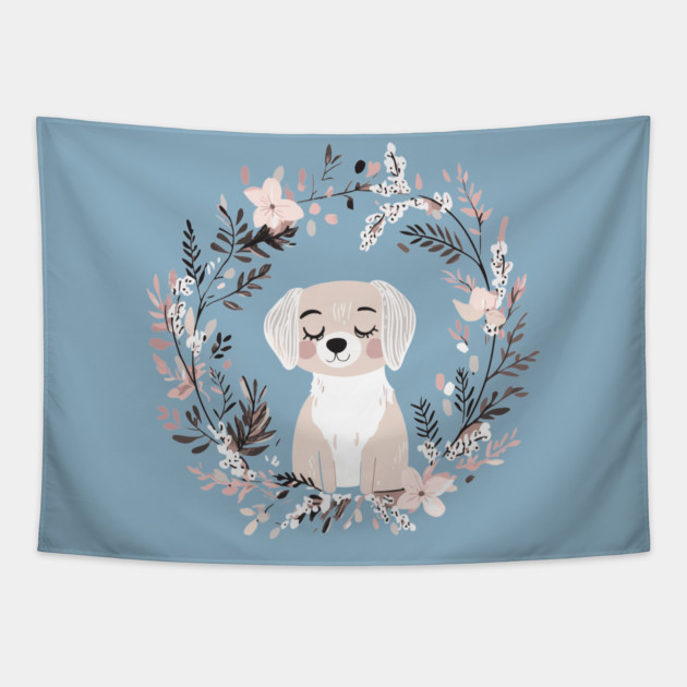 Boho Kawaii Dog – Adorable Puppy Aesthetic Tapestry by TuncGK