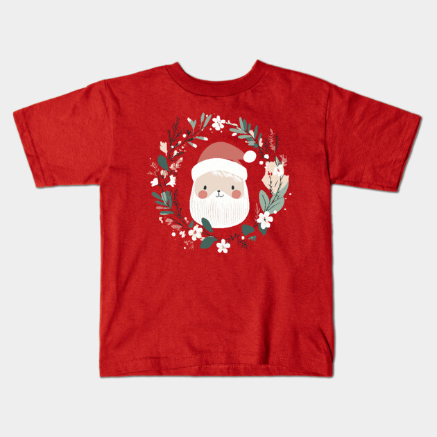 Boho Kawaii Santa – Cute Christmas Aesthetic Art Kids T-Shirt by TuncGK