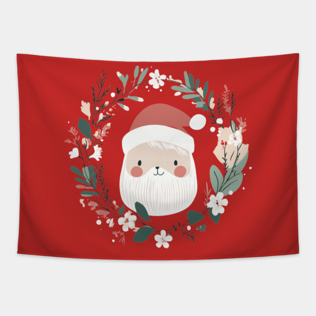 Boho Kawaii Santa – Cute Christmas Aesthetic Art Tapestry by TuncGK
