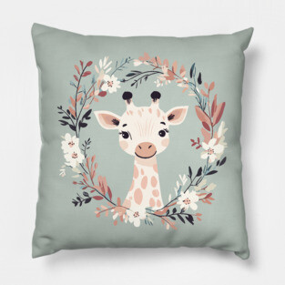 Boho Kawaii Giraffe – Adorable Safari Animal Aesthetic Pillow